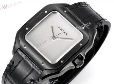 THB Factory Cartier Santos White/Black Face Leather Band 1847 MC Movement Watch